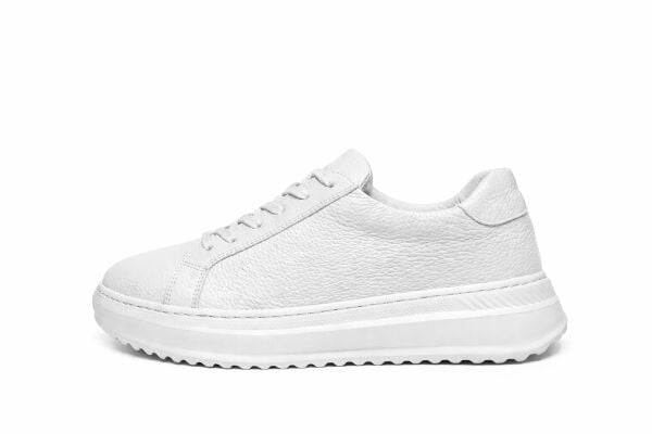 Zavro Modern Beyaz Ortopedik Deri Ayakkabı – Poli Taban Günlük Rahat Sneaker