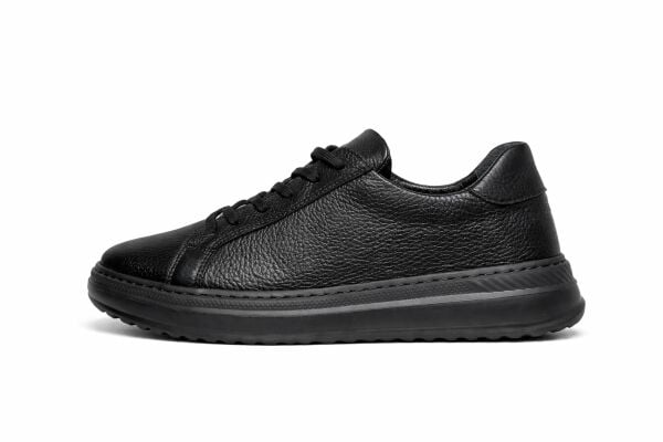 Zavro Modern Siyah Ortopedik Deri Ayakkabı – Poli Taban Günlük Rahat Sneaker