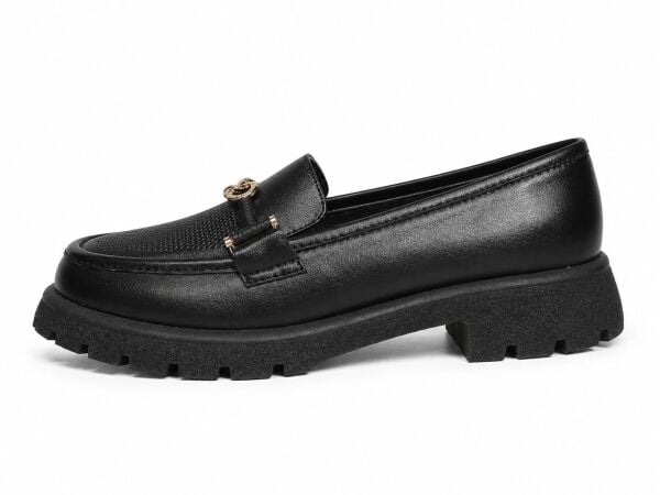 Zavro Kadın Loafer Halka Siyah Hakiki Deri Ortopedik Günlük Ayakkabı